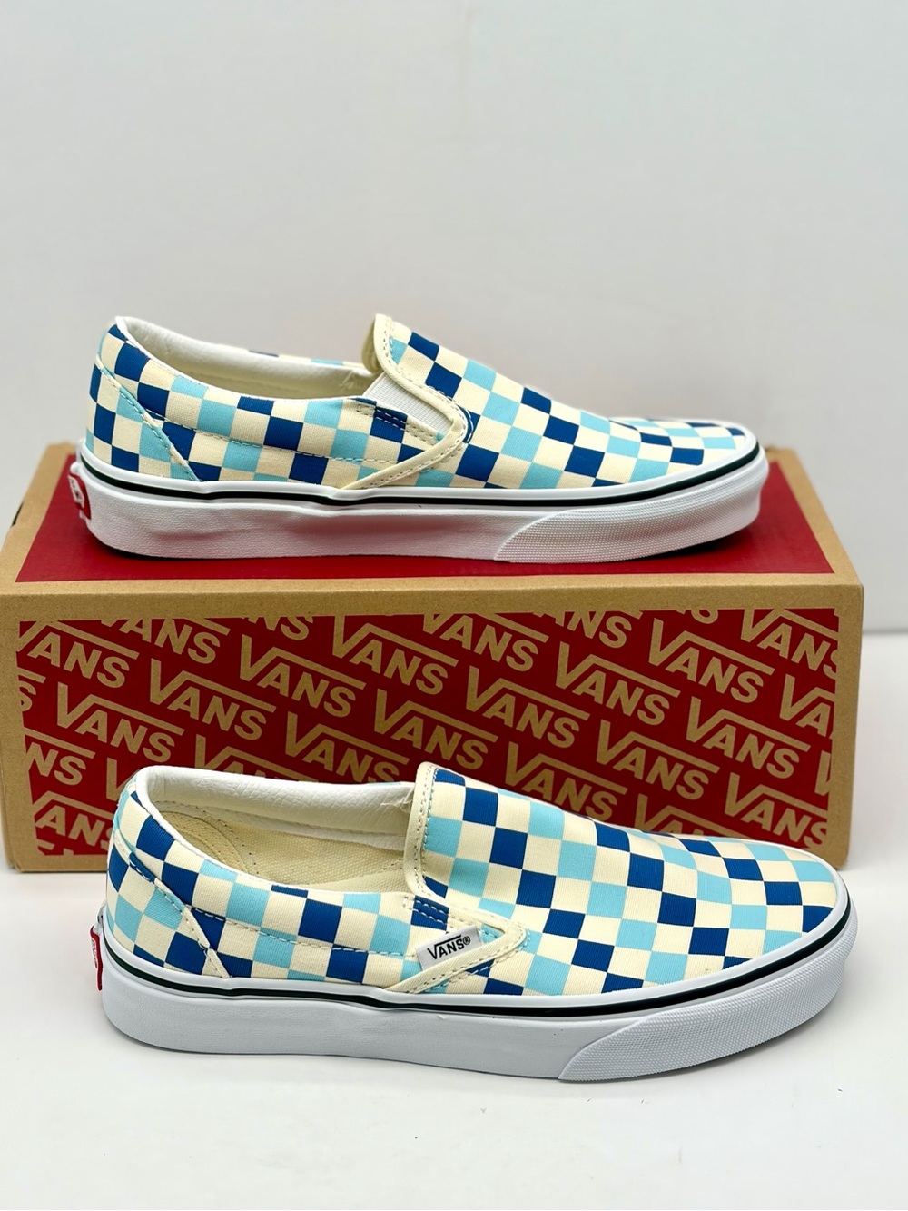 Vans Slip-On Checkerboard Sneakers - Blue & Cream